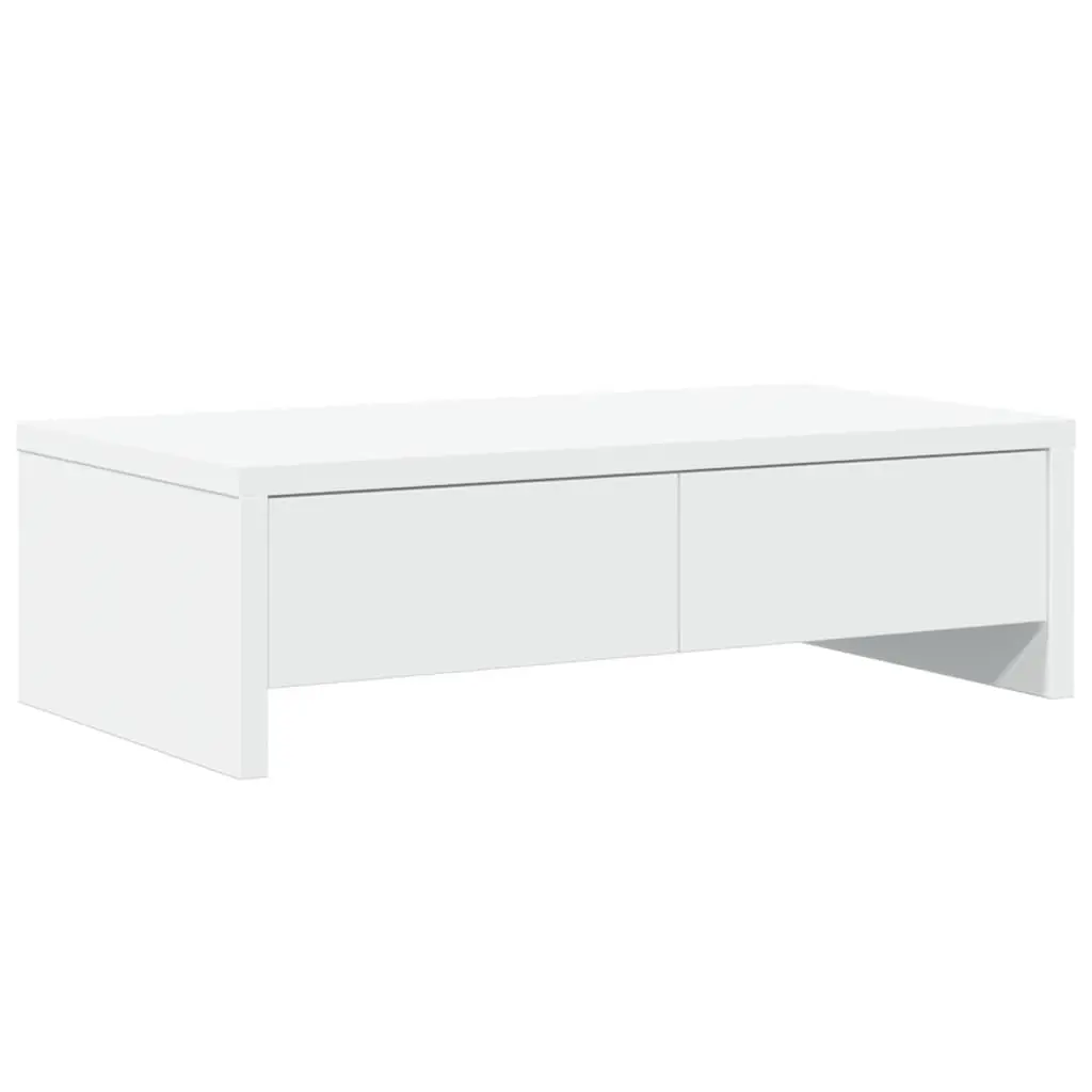 Monitor Stand Engineered Wood White 50x27x15 cm with 2 Storage Drawers for Workspace Essentials
