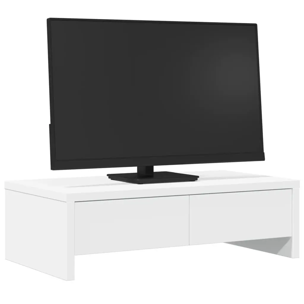Monitor Stand Engineered Wood White 50x27x15 cm with 2 Storage Drawers for Workspace Essentials