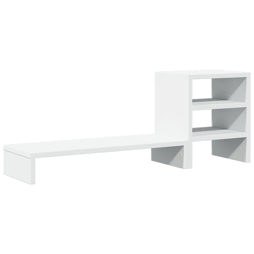 Monitor Stand Engineered Wood White with Integrated Desk Organiser
