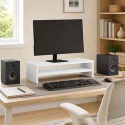 Versatile White Monitor Stand for Home Office Use