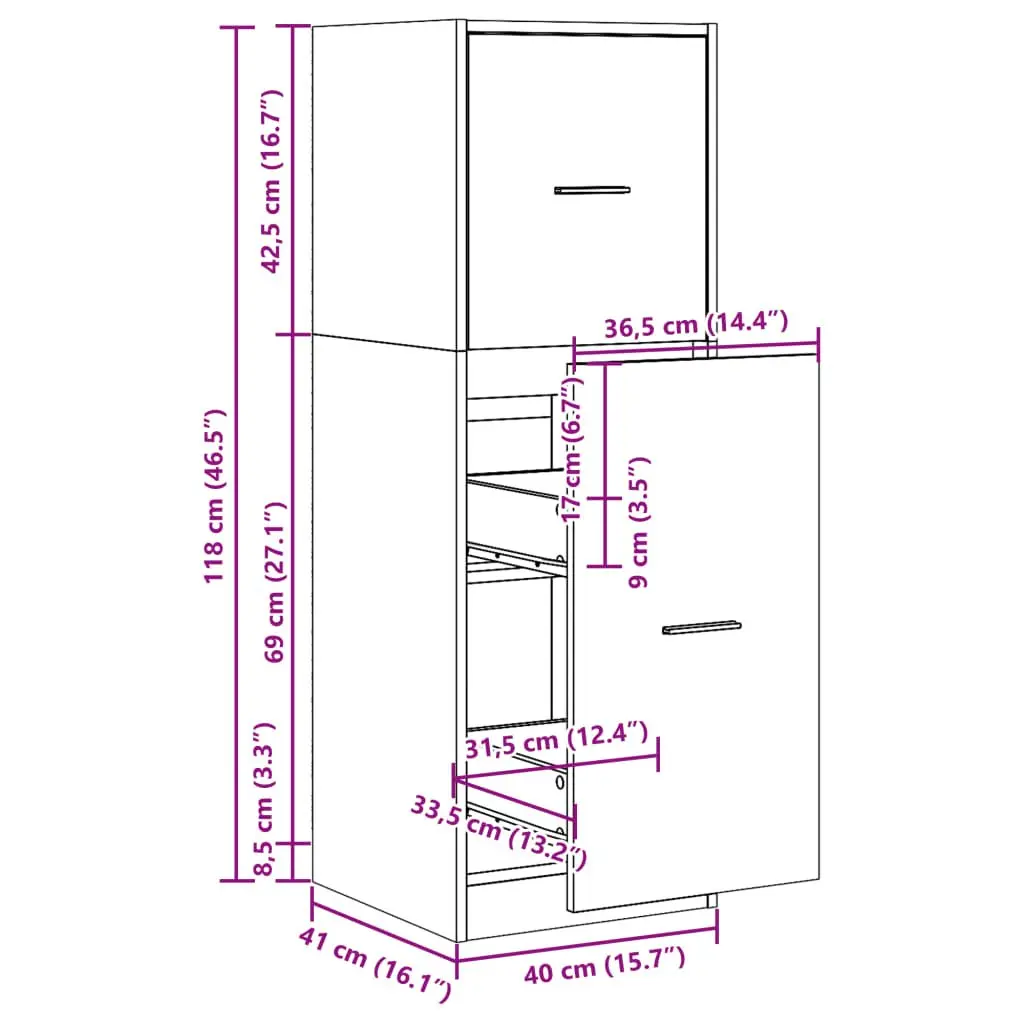 Apothecary Storage Cabinet White 40x41x118cm Engineered Wood Organiser Drawers