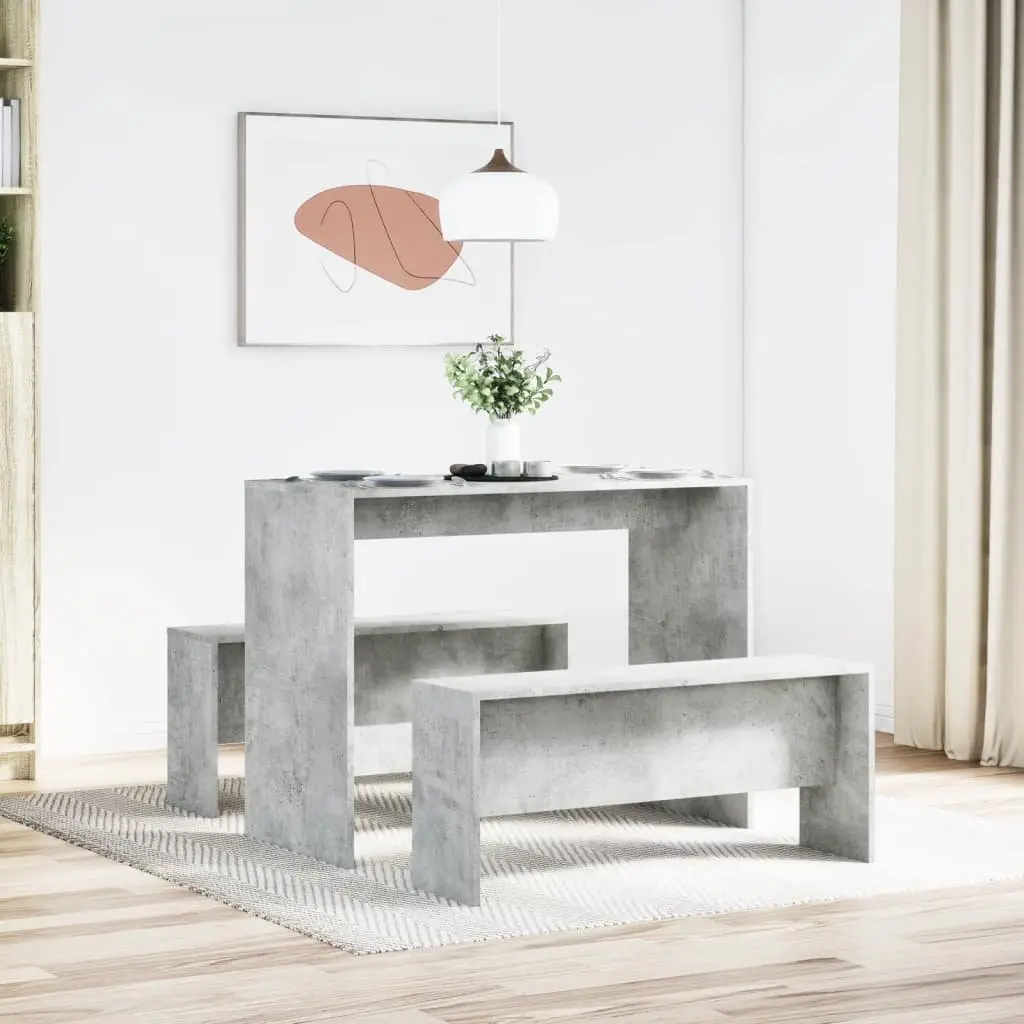 Grey Engineered Wood Dining Bench and Table Set 3 Piece for Kitchen Use