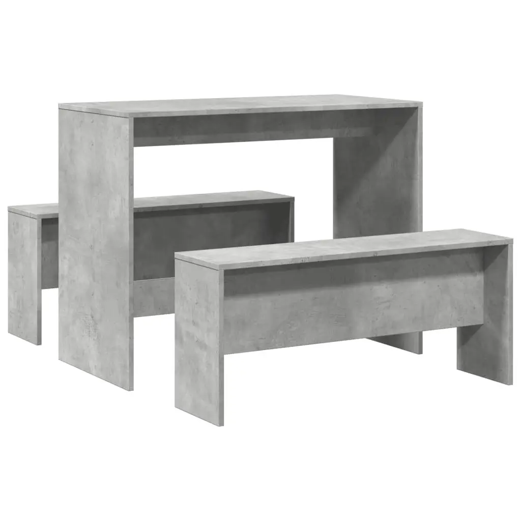 Grey Engineered Wood Dining Bench and Table Set 3 Piece for Kitchen Use