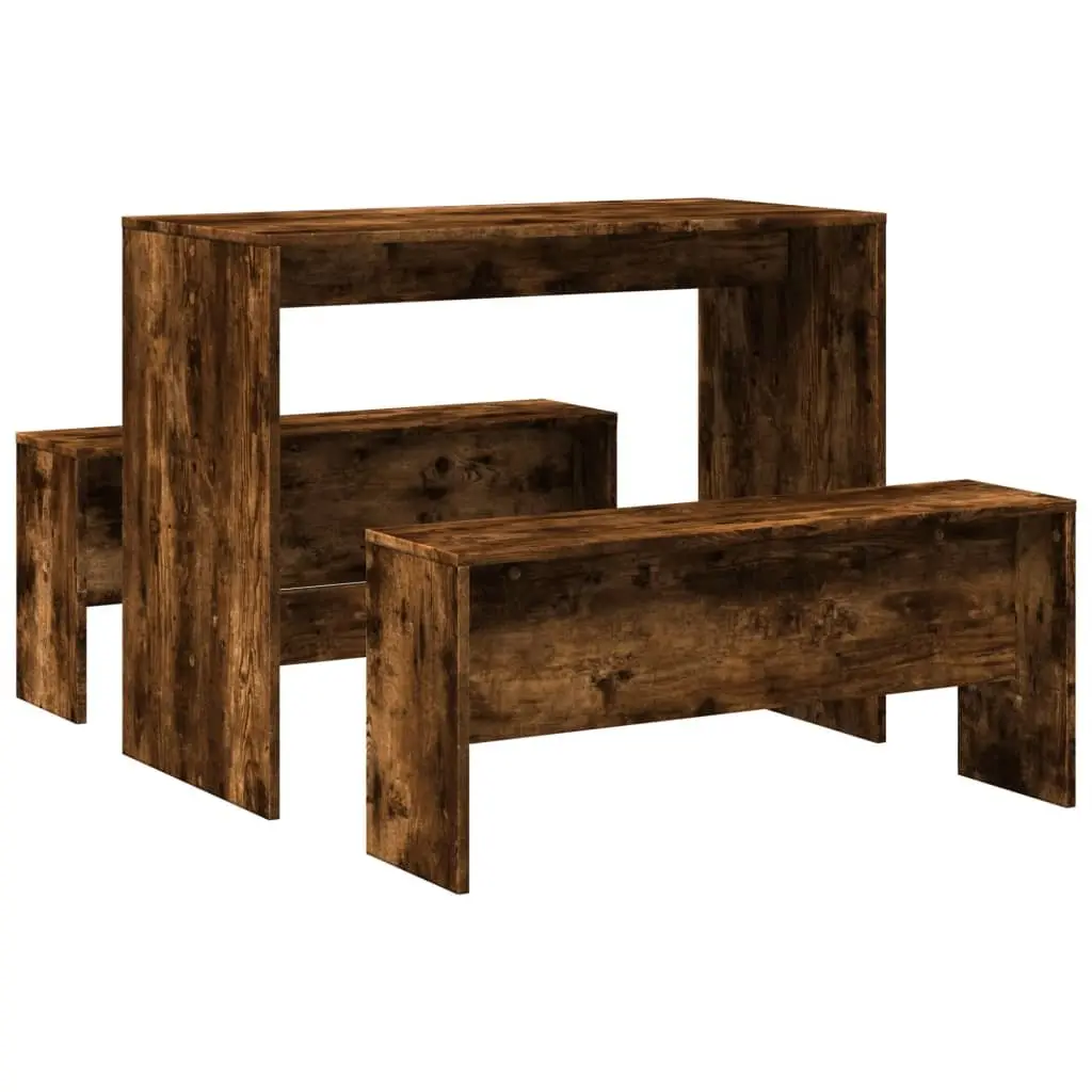 3 Piece Dining Set Engineered Wood Brown Table and Benches for Kitchen