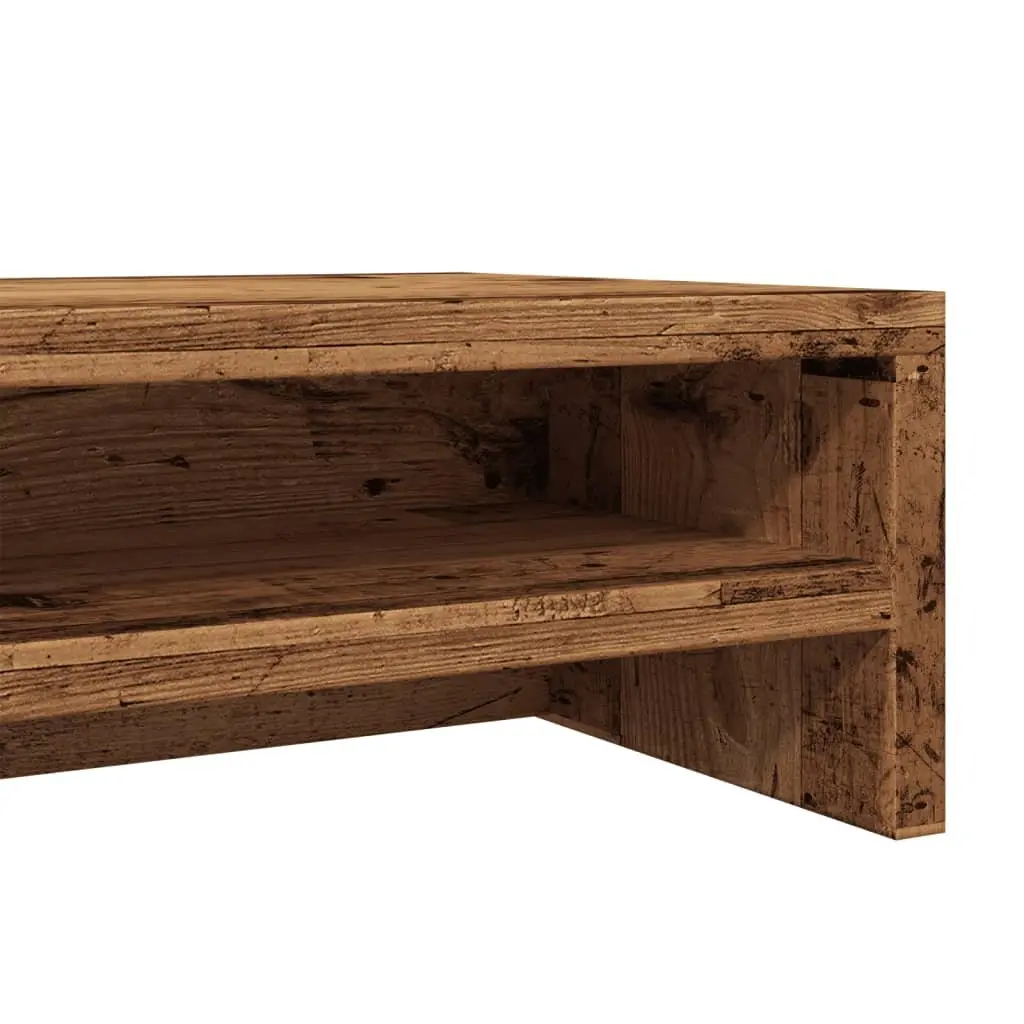 Monitor Stand Riser Engineered Wood Old Wood Finish 100x24x13cm with Underneath Storage Shelf for Desktop Computer and TV