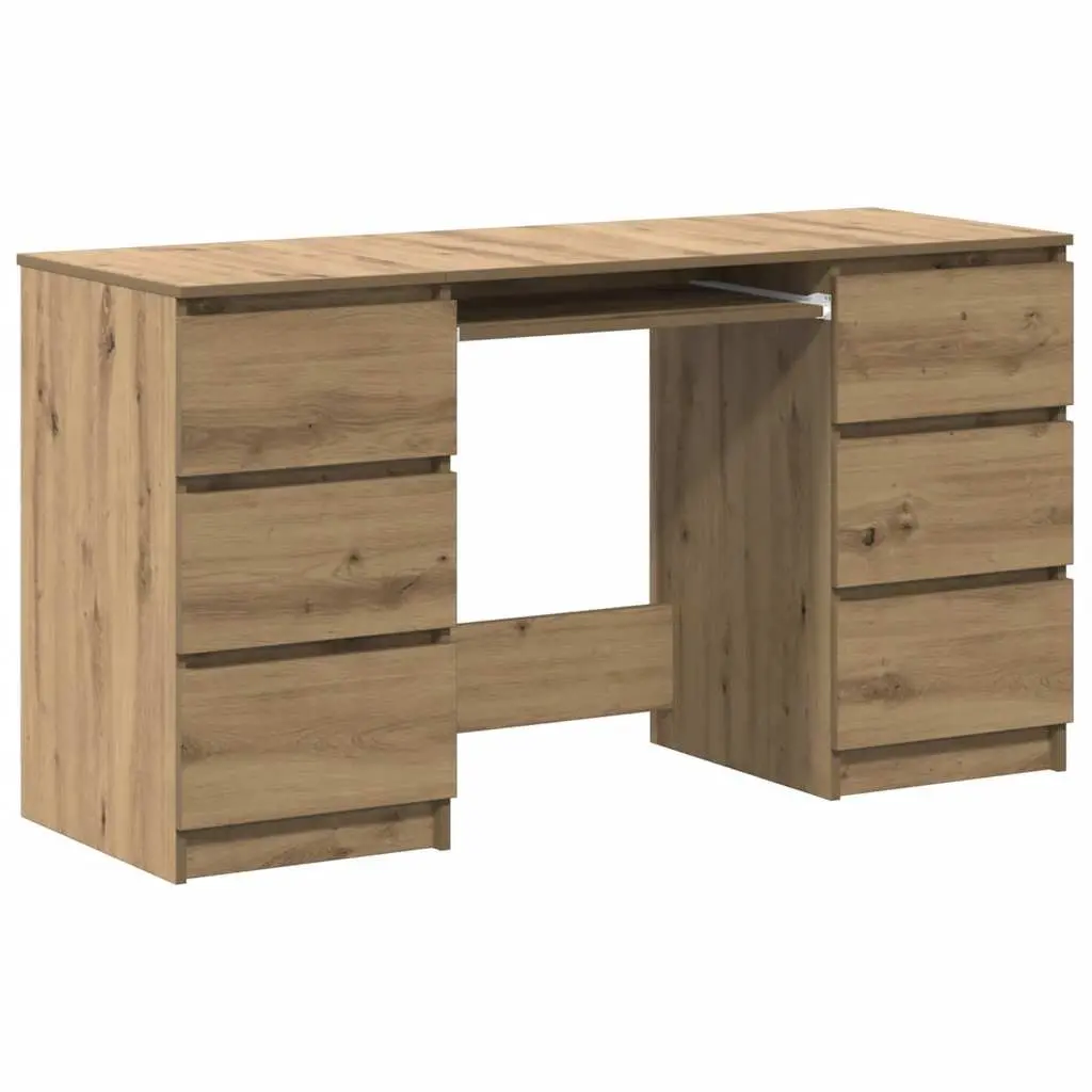 Writing Desk with 6 Drawers Home Office Study Table Brown Engineered Wood