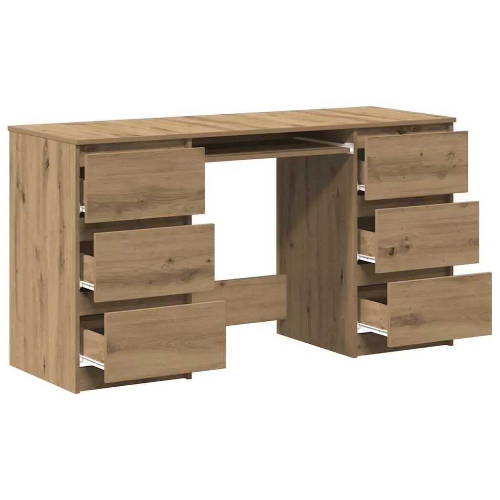 Writing Desk with 6 Drawers Home Office Study Table Brown Engineered Wood
