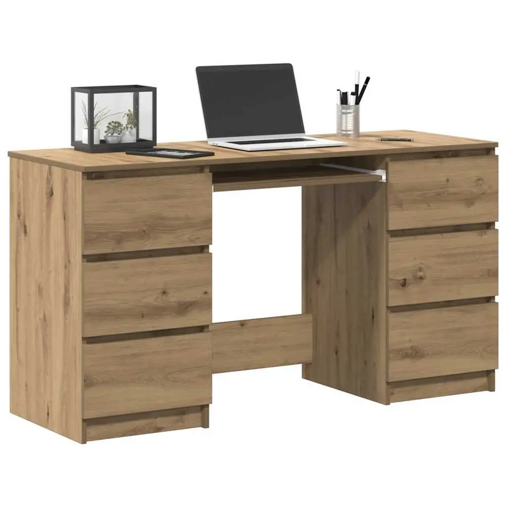 Writing Desk with 6 Drawers Home Office Study Table Brown Engineered Wood