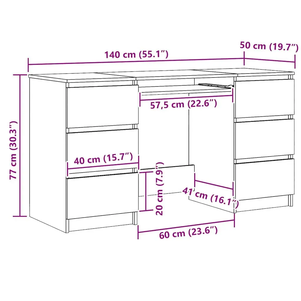 Writing Desk with 6 Drawers Home Office Study Table Brown Engineered Wood