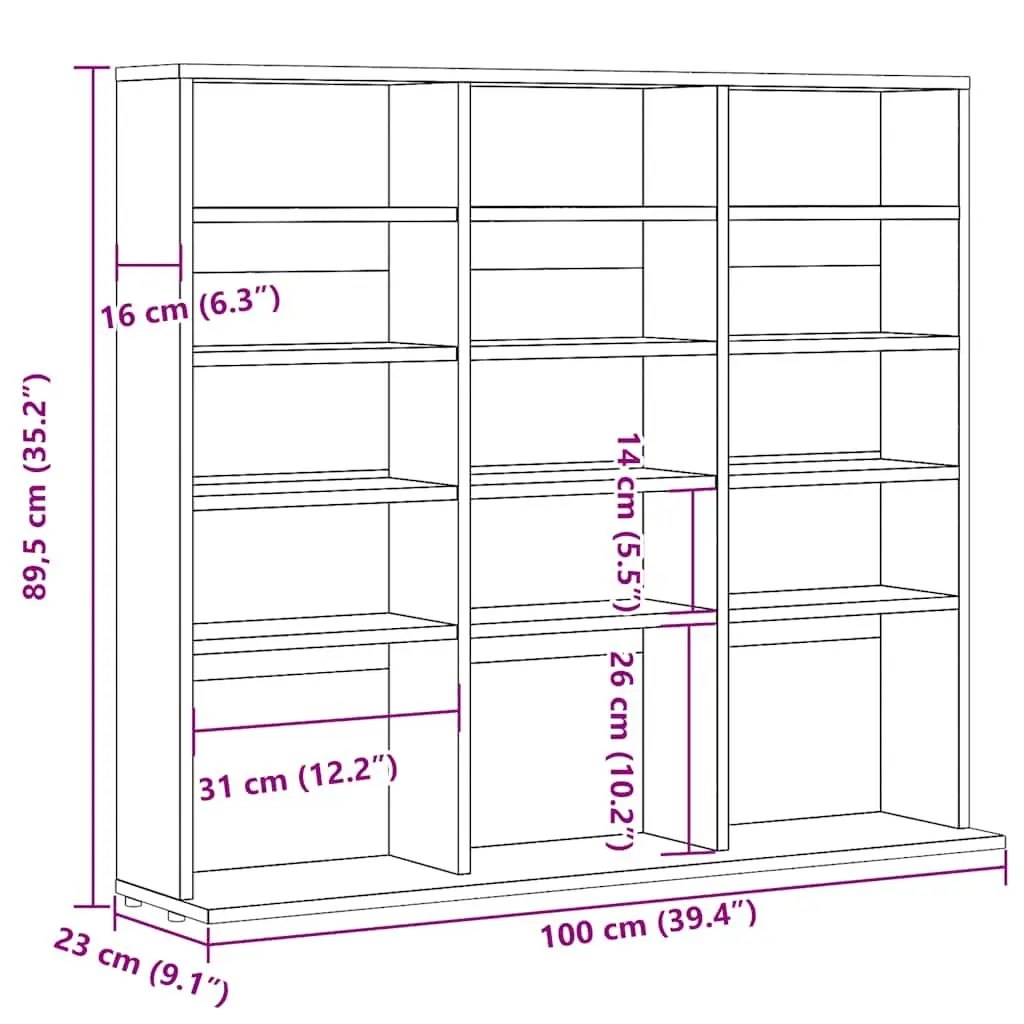 Media Storage Cabinet Engineered Wood Brown Open Compartment Organiser Rack 100x23x89.5cm