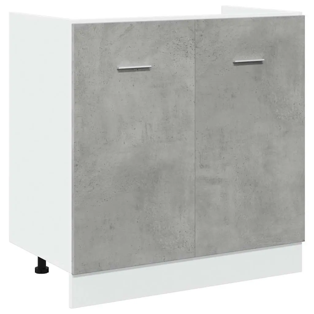 Sink Base Cabinet Kitchen Storage Grey Engineered Wood Two Door 80x46x81.5cm