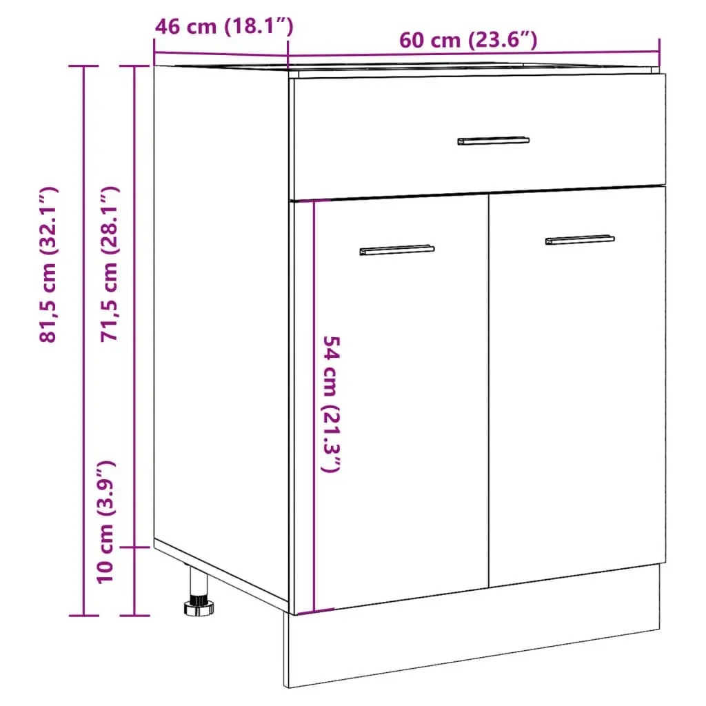 Drawer Bottom Cabinet Engineered Wood 60x46x81.5cm Concrete Grey