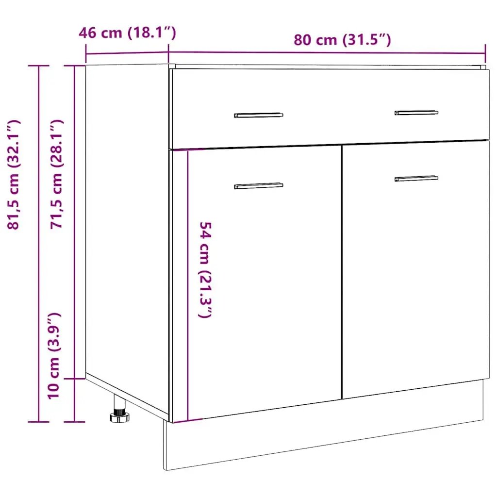 Kitchen Cabinet Grey Engineered Wood 80W x 46D x 81.5H cm 1 Drawer 2 Compartments Storage Unit