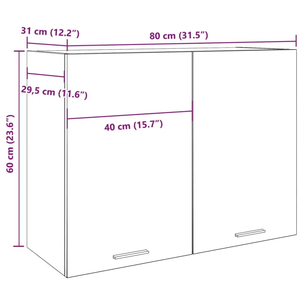 Hanging Kitchen Cabinet Wall-Mounted Storage Grey Engineered Wood 80x31x60cm