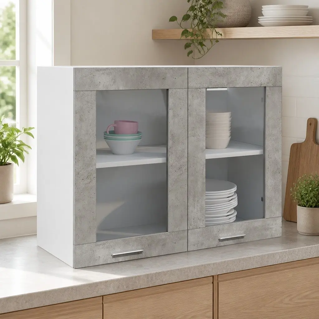 Hanging Glass Cabinet Wall-Mounted Engineered Wood 80 x 31 x 60 cm Grey
