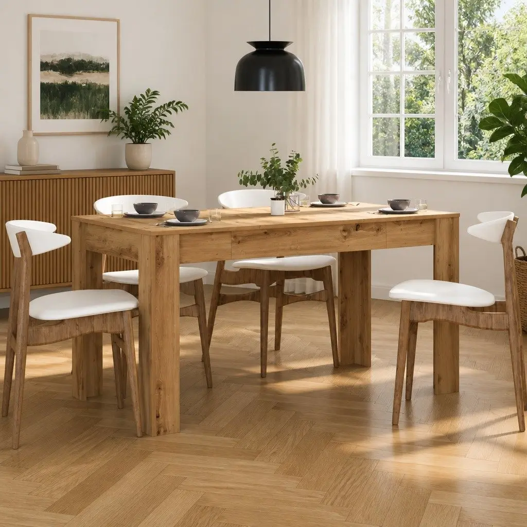 Dining Table Engineered Wood 140 x 74.5 x 76 cm Brown Sturdy Tabletop Easy Clean