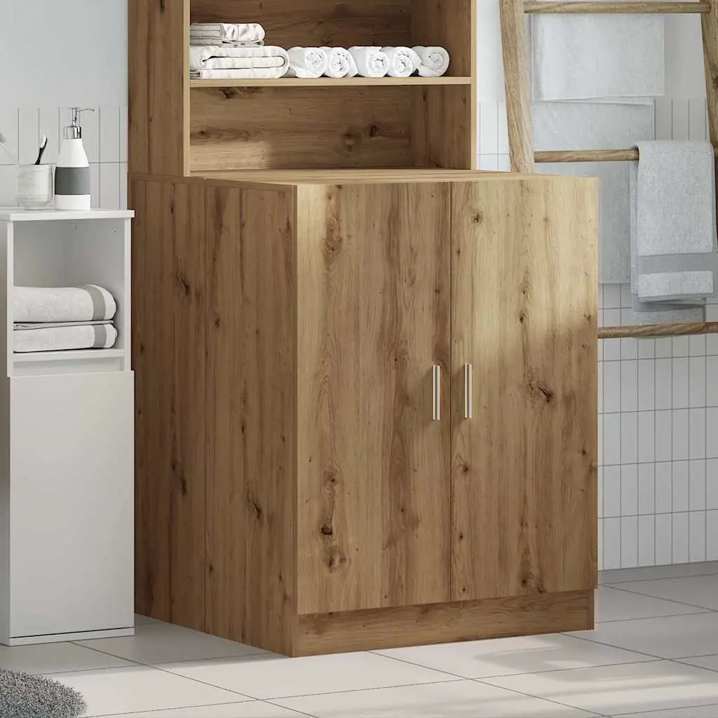 Washing Machine Cabinet Engineered Wood 70.5 x 71.5 x 91.5 cm Artisan Oak 2 Door Bathroom Storage Cupboard