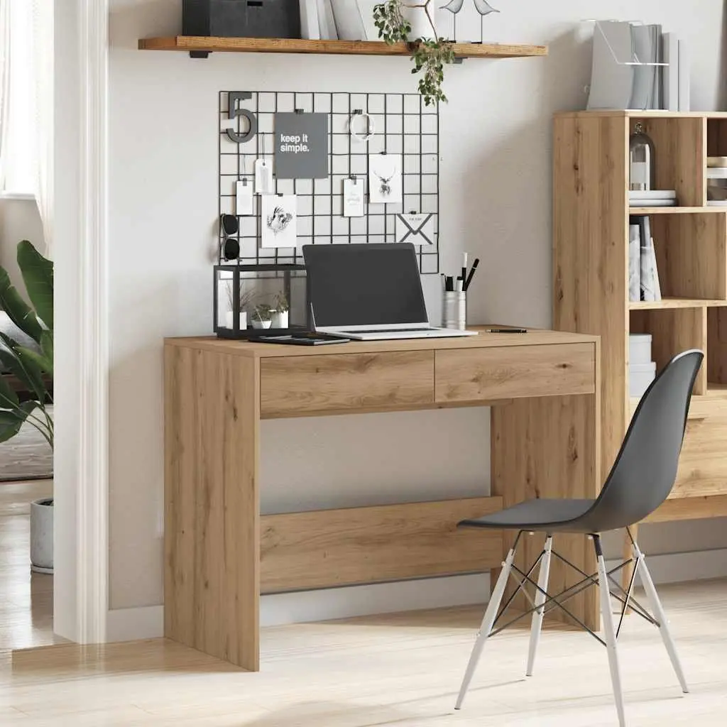 Engineered Wood Office Desk with 2 Drawers Brown Artisan Oak 101x50x76.5cm