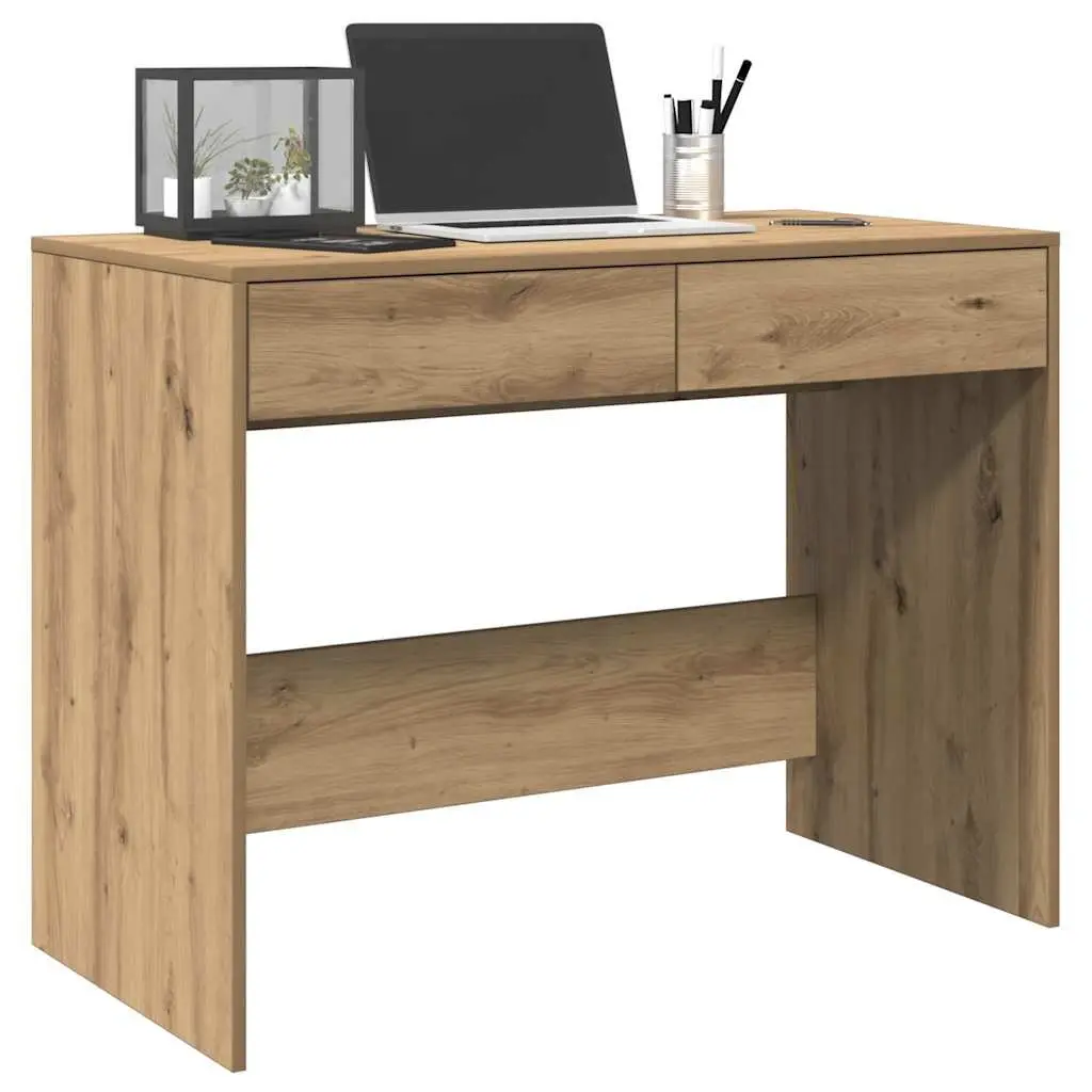 Engineered Wood Office Desk with 2 Drawers Brown Artisan Oak 101x50x76.5cm