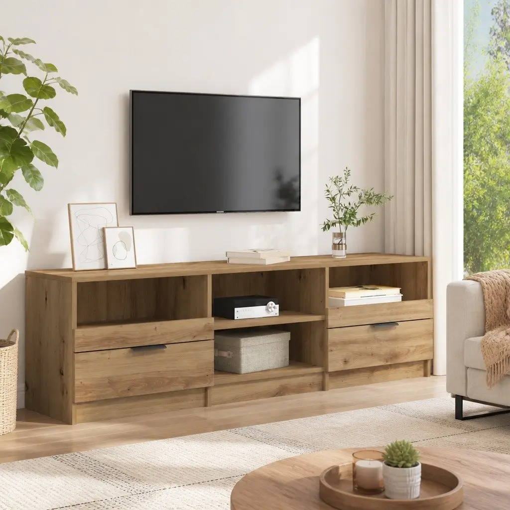 Brown TV Stand Engineered Wood Storage Unit Living Room Bedroom Furniture 150 x 33.5 x 45 cm