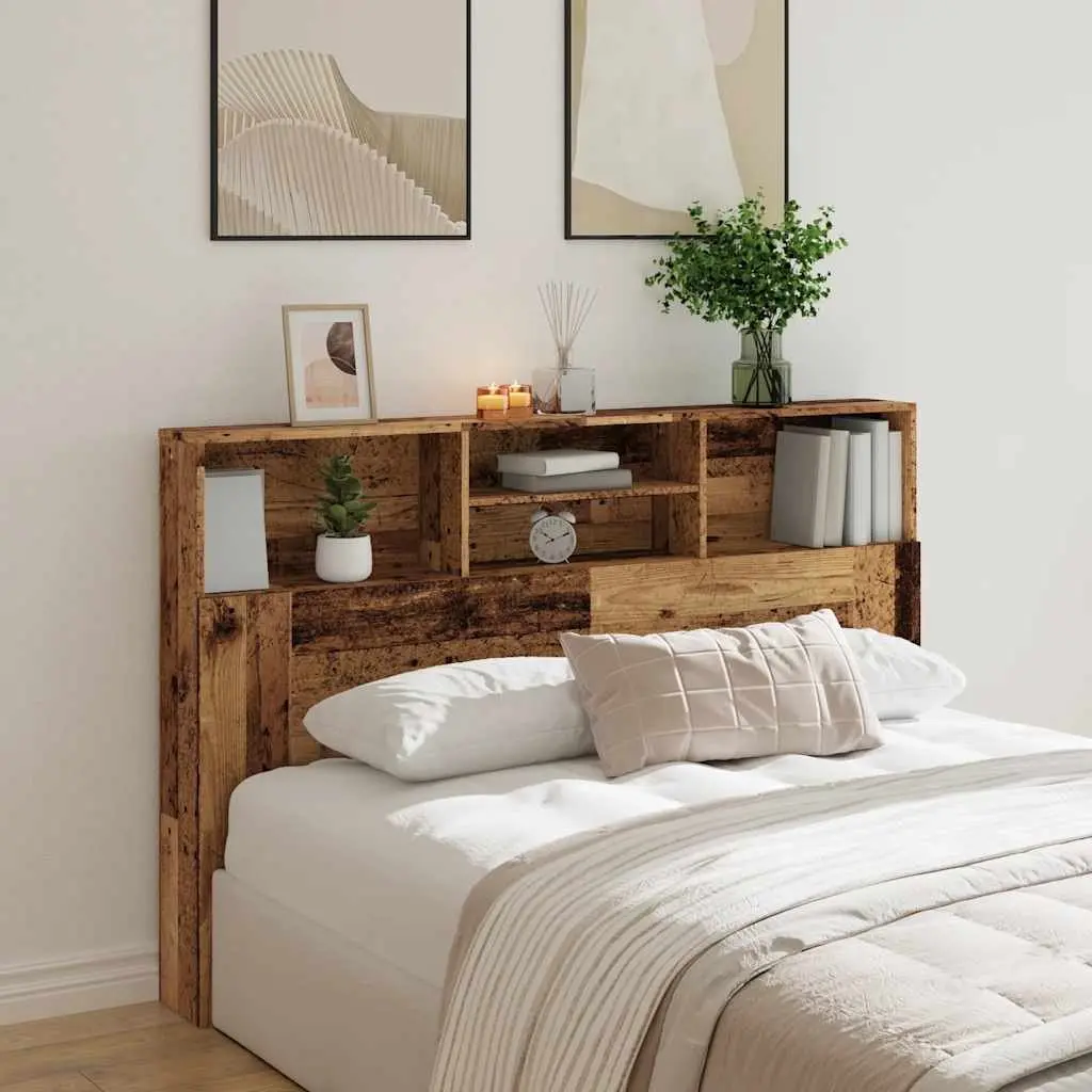 Headboard Storage Cabinet 160x19x103.5cm Bed Bookcase with Compartments Brown