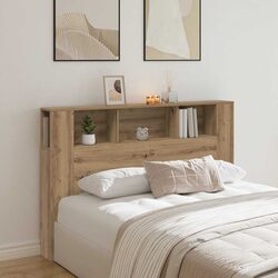 Headboard Cabinet Brown Engineered Wood 160x18.5x103.5 cm Storage Bedroom