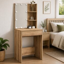 Practical Dressing Table with RGB Lighting and Open Shelves