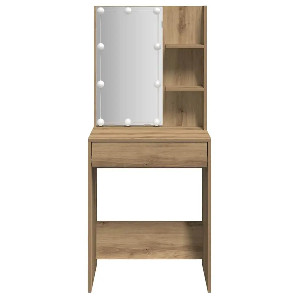 Dressing Table Artisan Oak 60x40x140cm with RGB LED Lights Open Shelves Drawer Storage Makeup Vanity