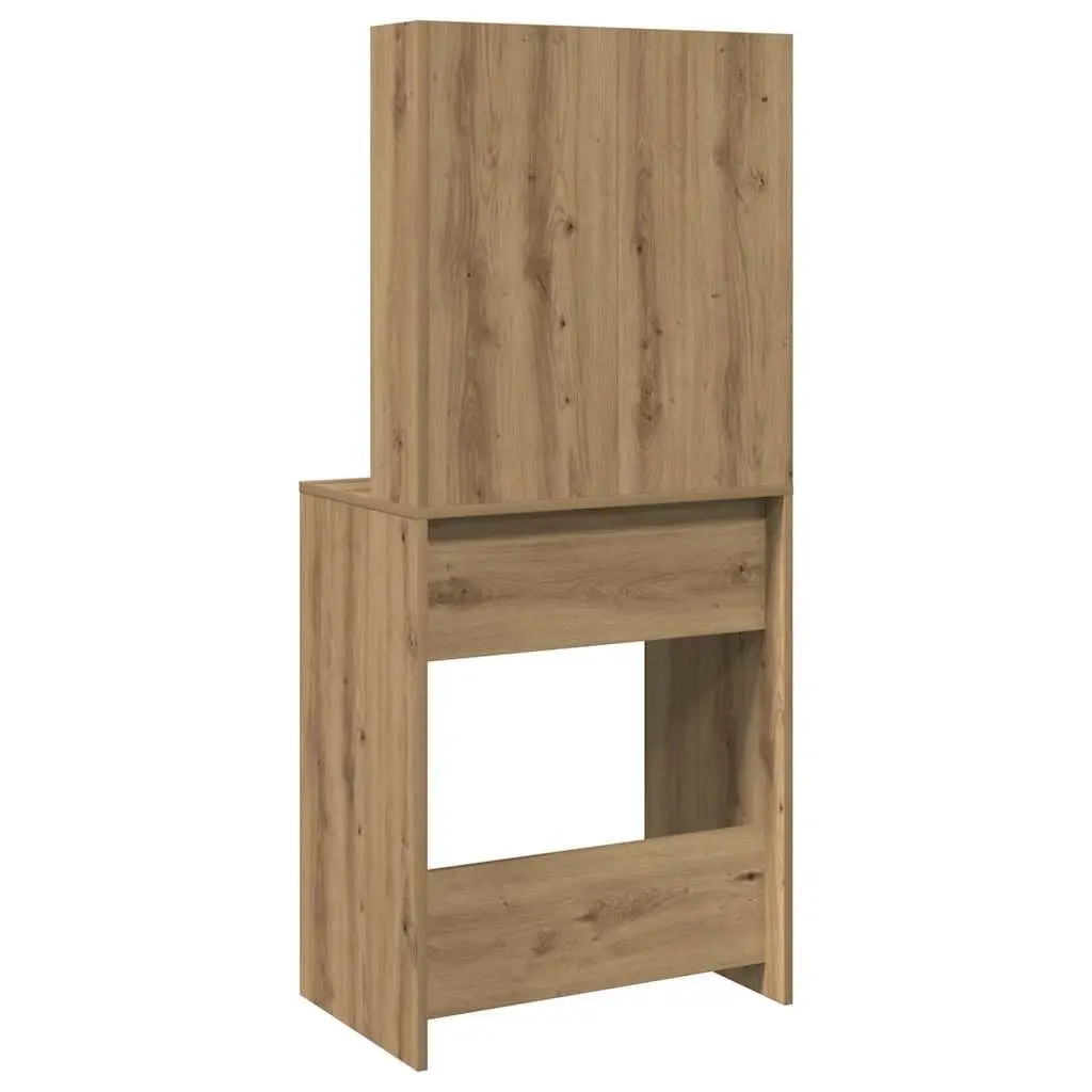 Dressing Table Artisan Oak 60x40x140cm with RGB LED Lights Open Shelves Drawer Storage Makeup Vanity