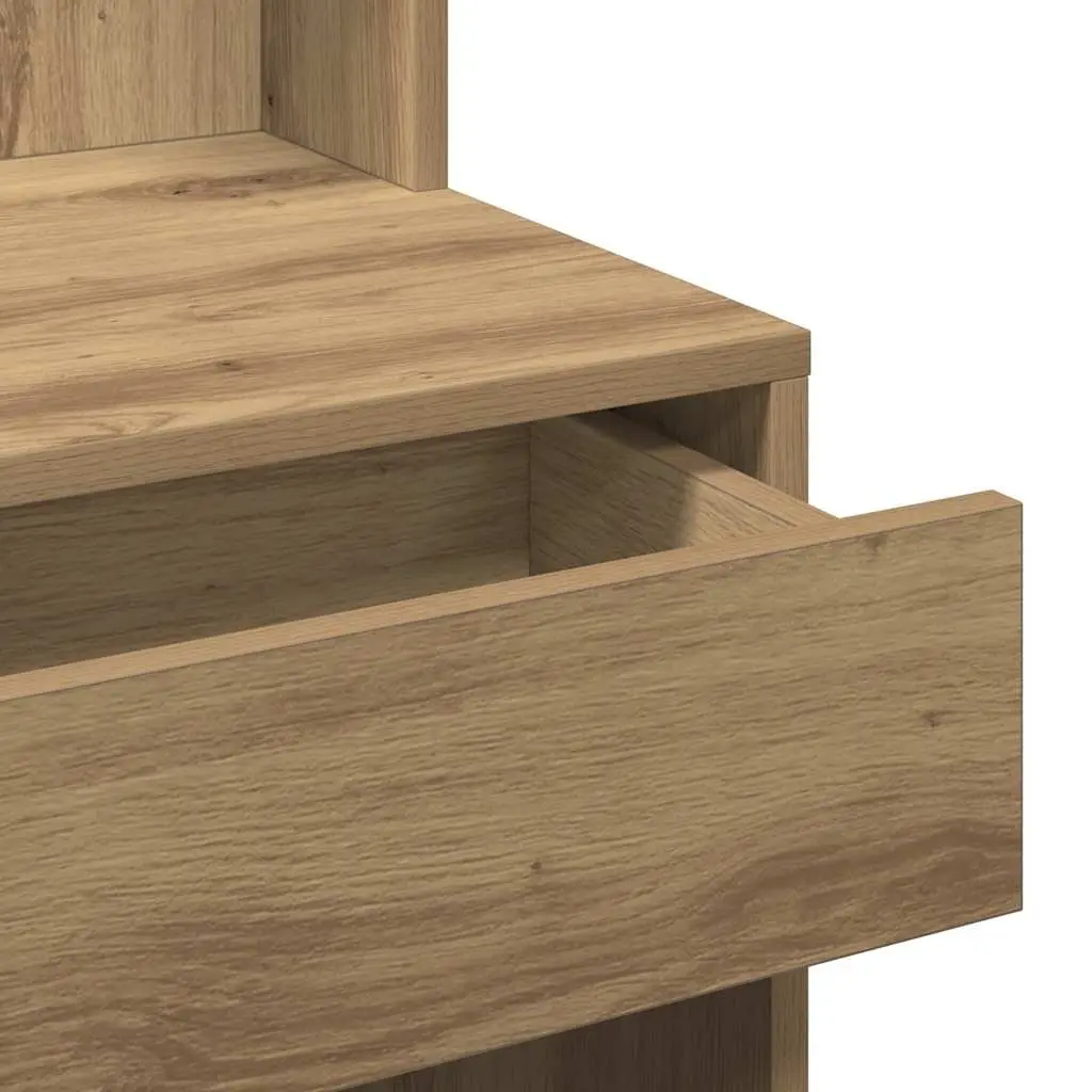 Dressing Table Artisan Oak 60x40x140cm with RGB LED Lights Open Shelves Drawer Storage Makeup Vanity