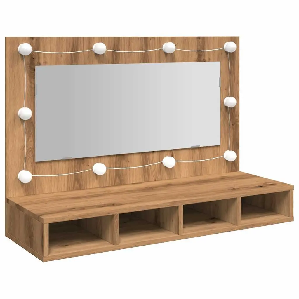 Bathroom Mirror Cabinet LED Engineered Wood Brown Wall Mounted 90 x 31.5 x 62 cm