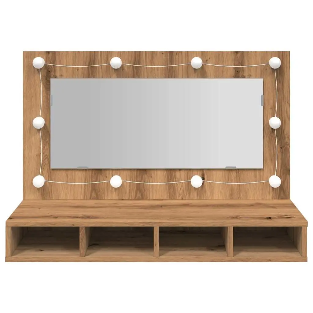 Bathroom Mirror Cabinet LED Engineered Wood Brown Wall Mounted 90 x 31.5 x 62 cm