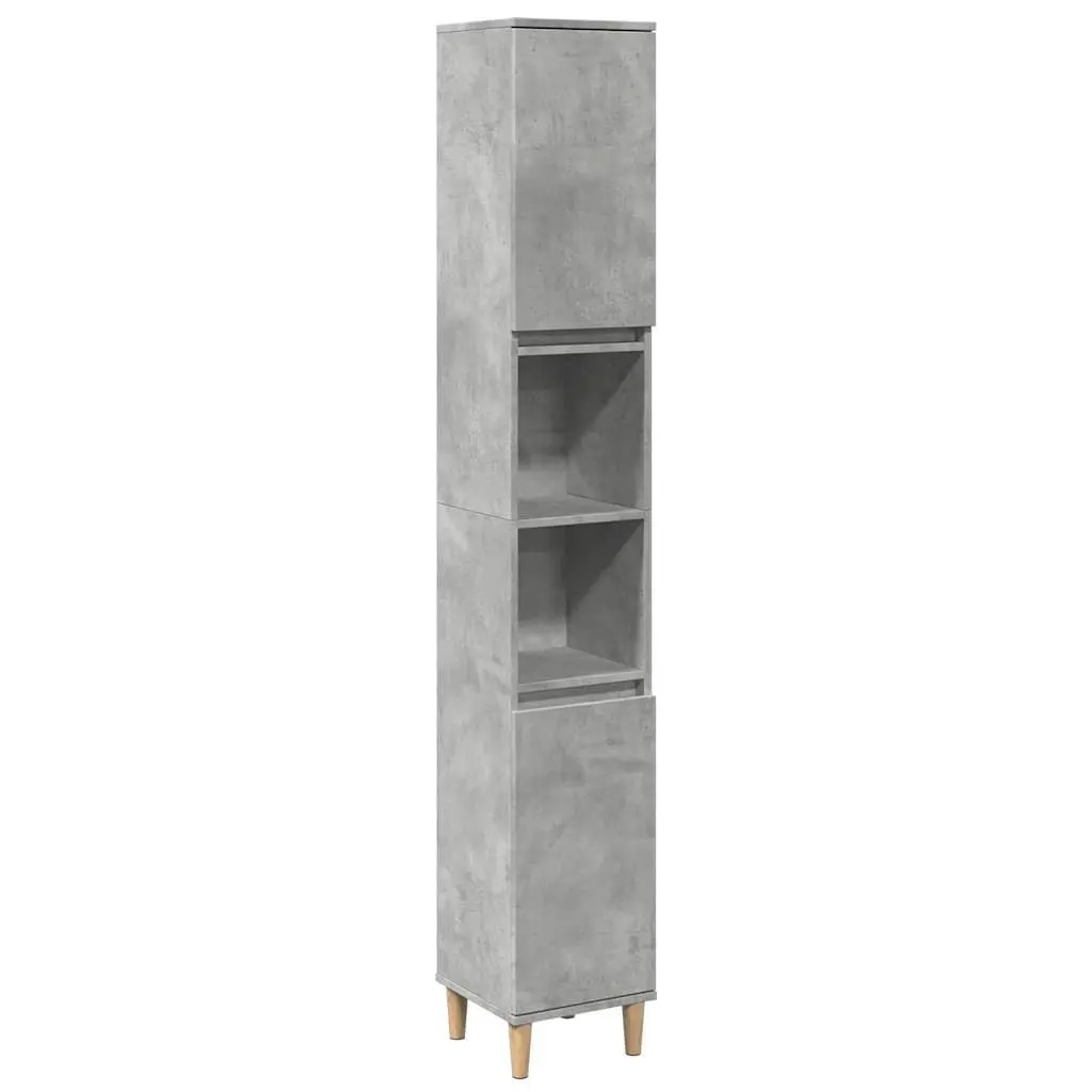 Bathroom Storage Cabinet Engineered Wood Grey 30x30x190cm 6 Compartment with Doors Eucalyptus Feet