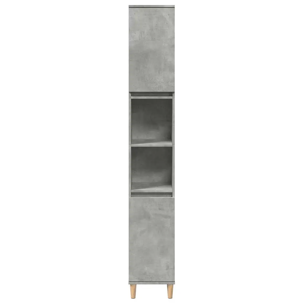 Bathroom Storage Cabinet Engineered Wood Grey 30x30x190cm 6 Compartment with Doors Eucalyptus Feet