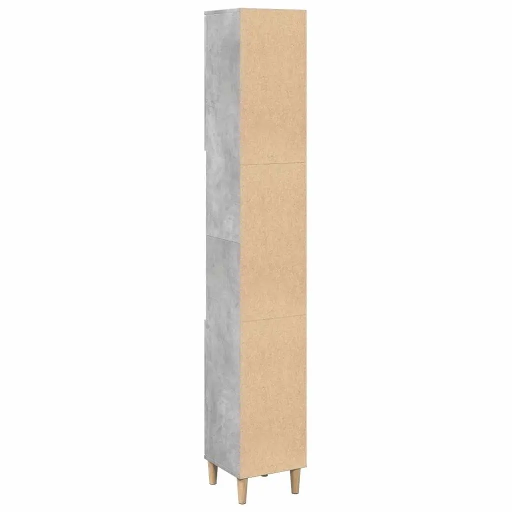 Bathroom Storage Cabinet Engineered Wood Grey 30x30x190cm 6 Compartment with Doors Eucalyptus Feet