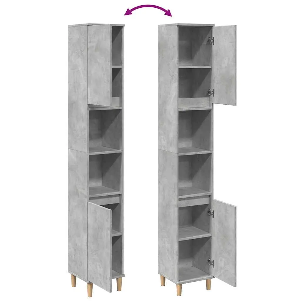 Bathroom Storage Cabinet Engineered Wood Grey 30x30x190cm 6 Compartment with Doors Eucalyptus Feet