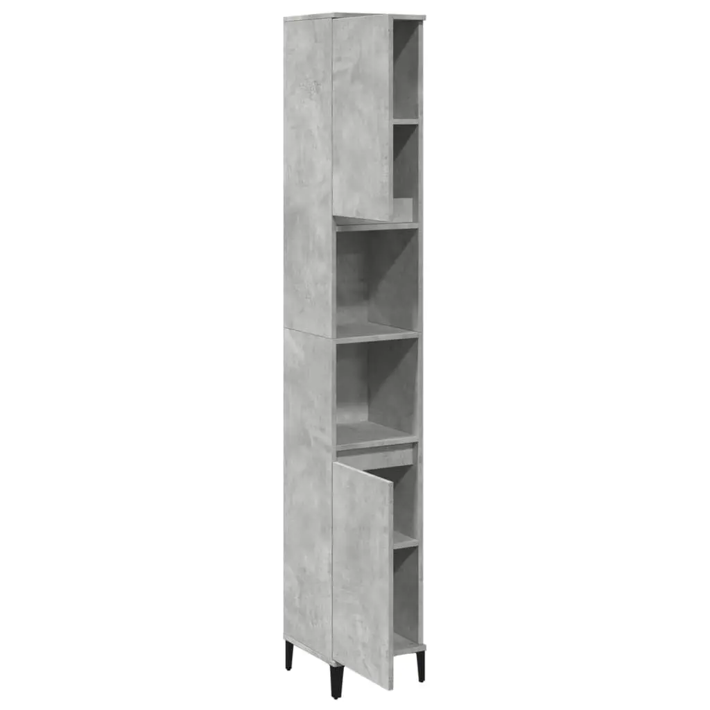 Bathroom Cabinet Engineered Wood 30x30x190cm Concrete Grey 4 Doors 2 Shelves