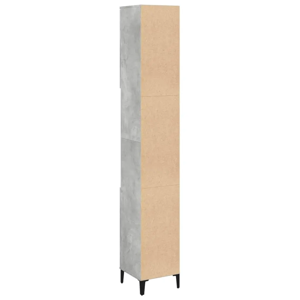 Bathroom Cabinet Engineered Wood 30x30x190cm Concrete Grey 4 Doors 2 Shelves