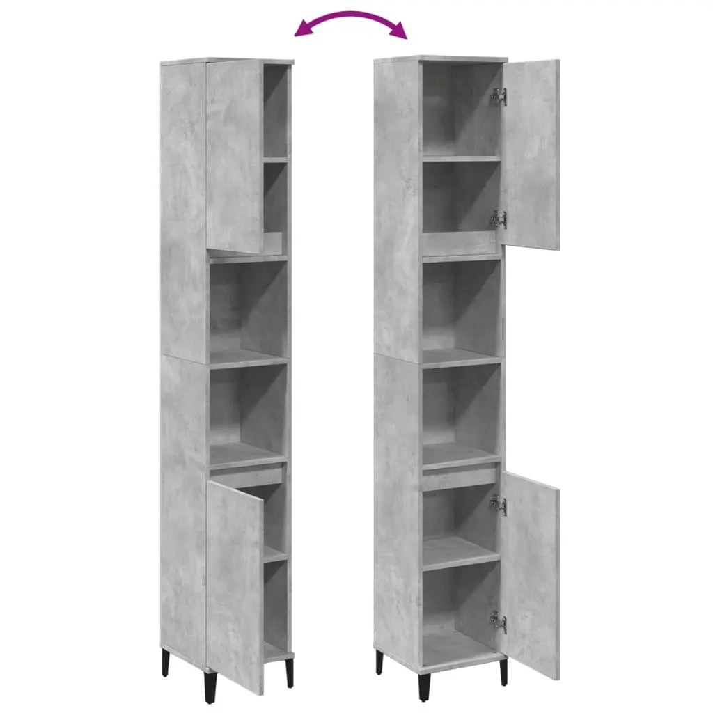 Bathroom Cabinet Engineered Wood 30x30x190cm Concrete Grey 4 Doors 2 Shelves