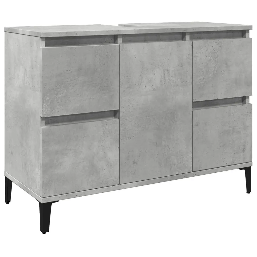 Grey Bathroom Vanity Unit Engineered Wood Storage 80x33x60cm 4 Drawers Metal Feet