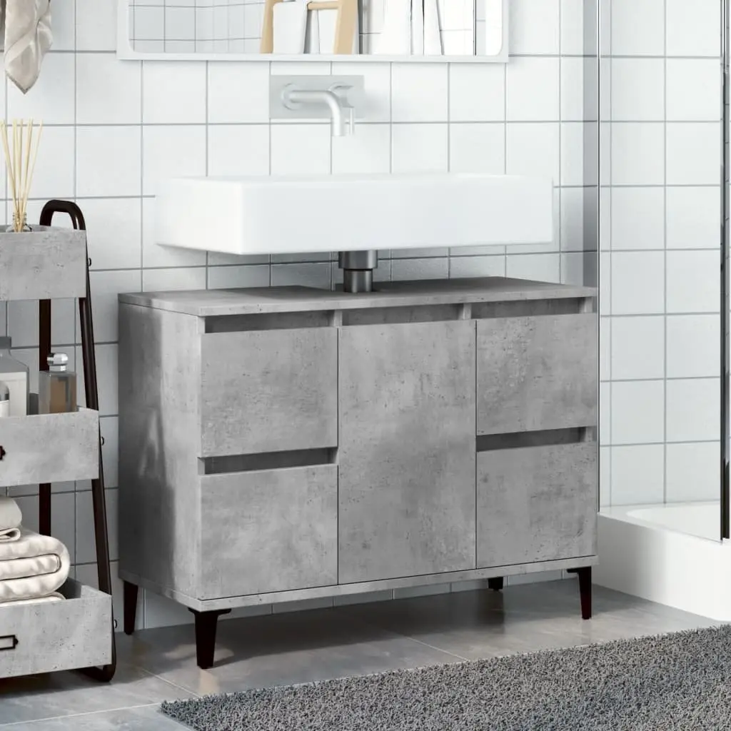 Grey Bathroom Vanity Unit Engineered Wood Storage 80x33x60cm 4 Drawers Metal Feet