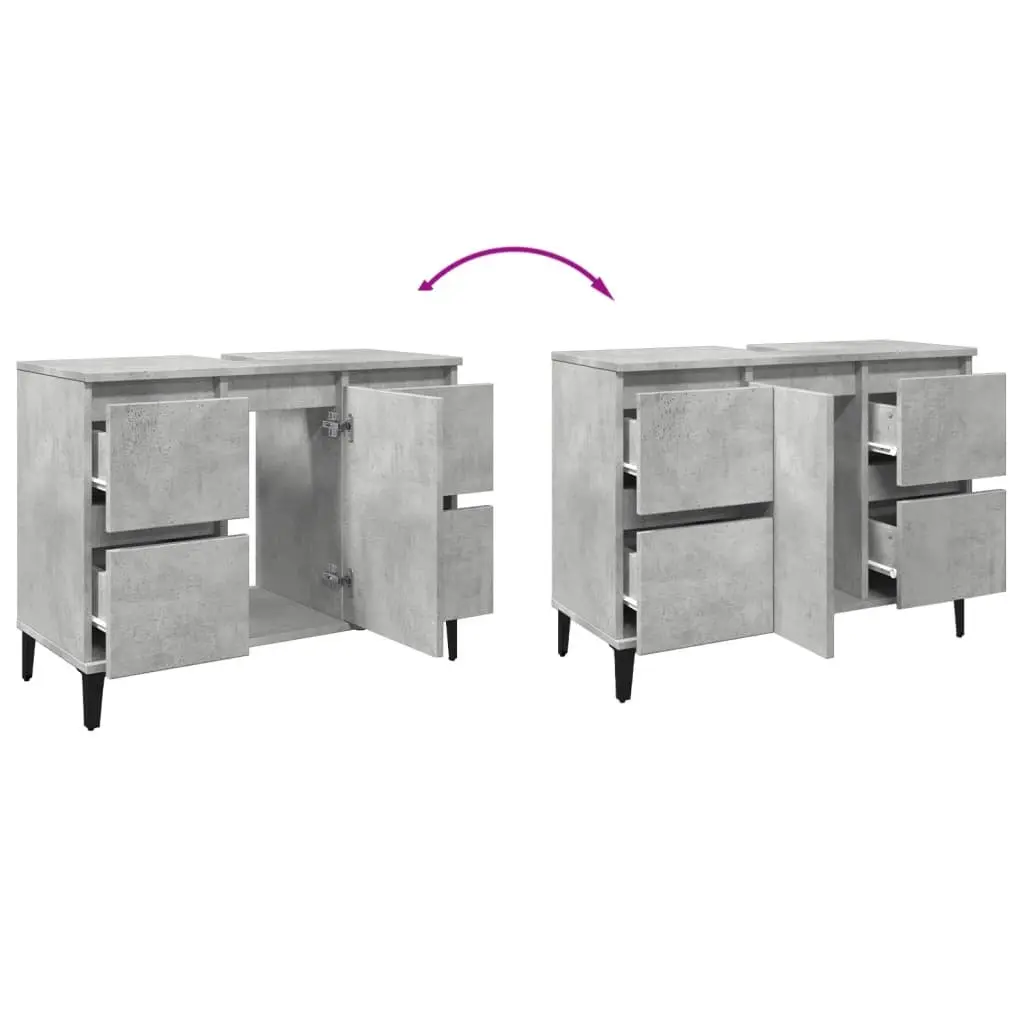 Grey Bathroom Vanity Unit Engineered Wood Storage 80x33x60cm 4 Drawers Metal Feet