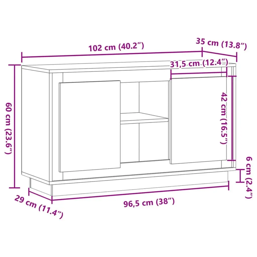 Sideboard Engineered Wood 102 x 35 x 55 cm Brown 6 Compartments