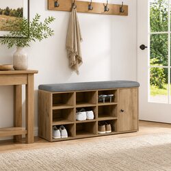 Storage Bench Hallway Entryway Shoe Organizer Padded Seat Engineered Wood Brown