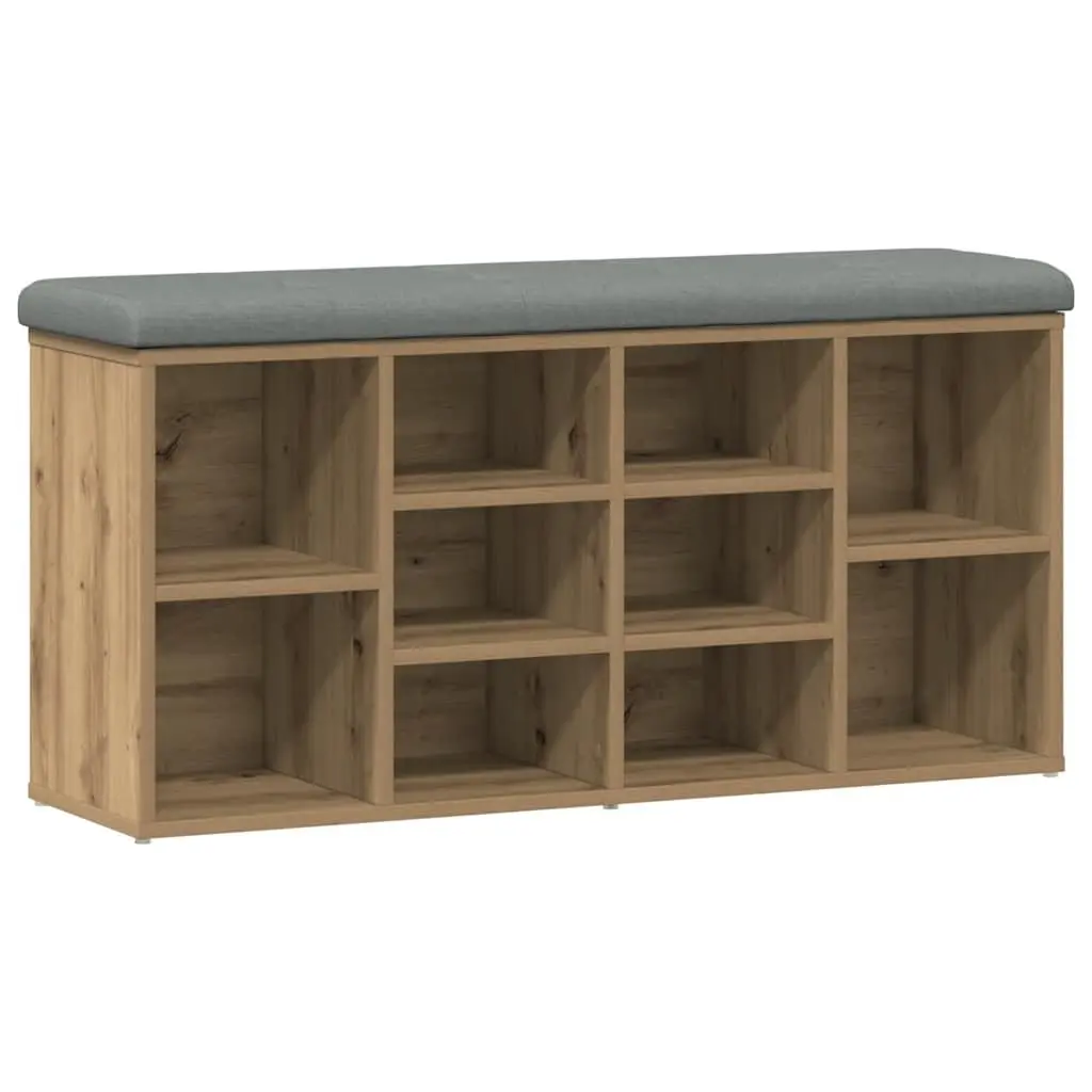Shoe Bench Engineered Wood Brown Padded Seat Storage Entryway Hallway Furniture