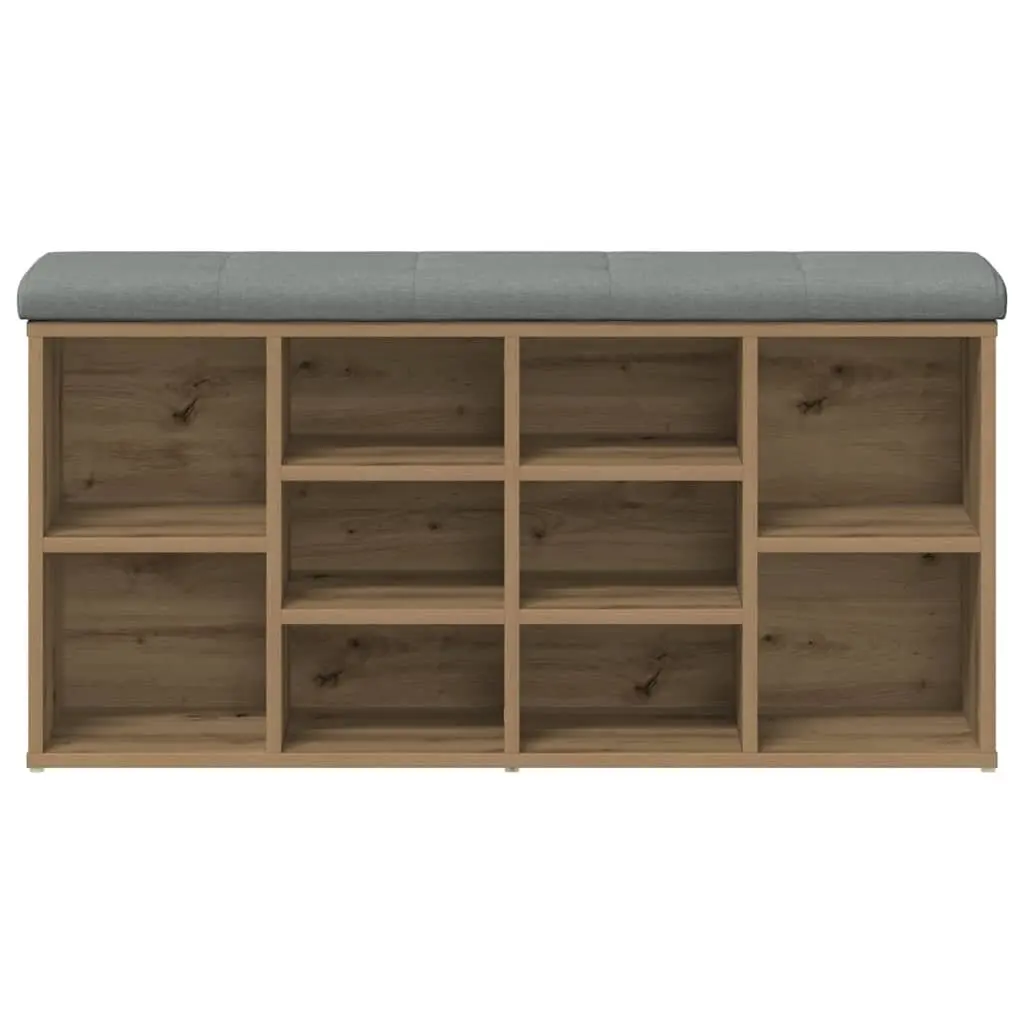 Shoe Bench Engineered Wood Brown Padded Seat Storage Entryway Hallway Furniture