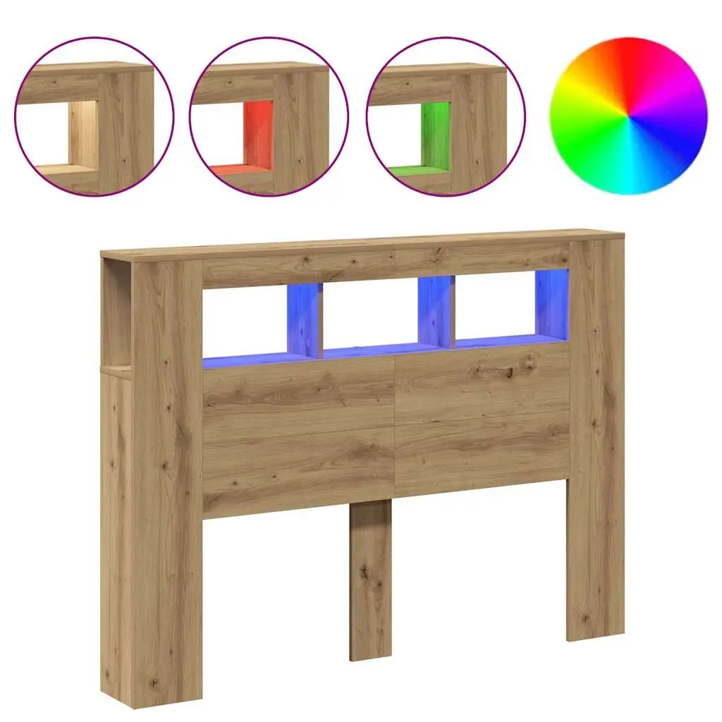 LED Headboard Engineered Wood 140 x 18.5 x 103.5 cm Brown with RGB Lights
