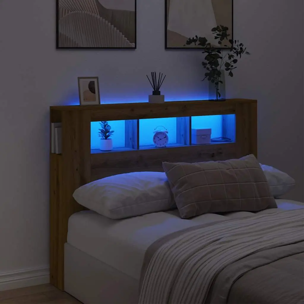 LED Headboard Engineered Wood 140 x 18.5 x 103.5 cm Brown with RGB Lights