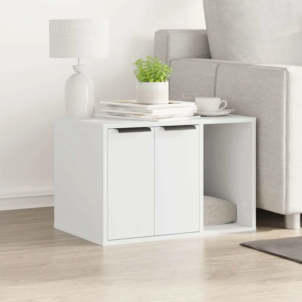 Cat Litter Box Enclosure Cabinet White Engineered Wood Hidden Furniture Storage