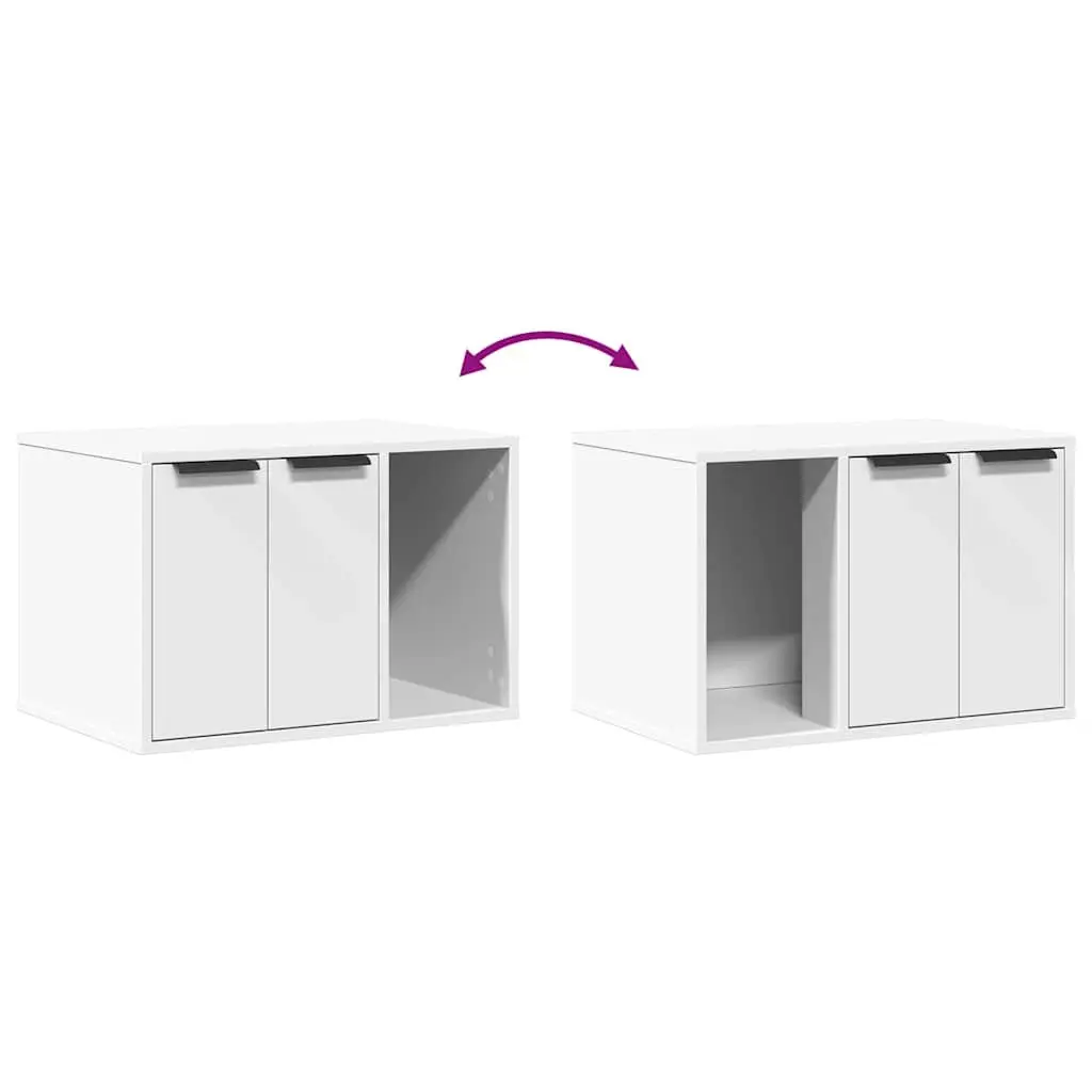 Cat Litter Box Enclosure Cabinet White Engineered Wood Hidden Furniture Storage